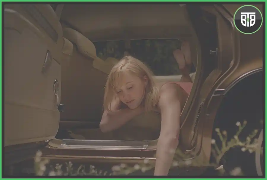 a lady is doing something in the back seat of a car in IT Follows 2015, scary movies on hulu